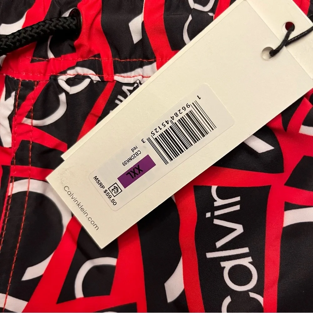 Mens Calvin Klein Swim Trunks XXL NWT Quick Dry UPF 40+ RED BLACK WHITE Collage